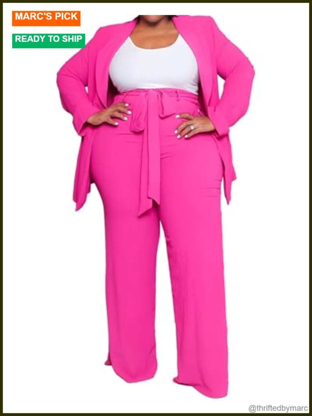 Plus Size 2 Piece Blazer Pant Suit Business Casual Stretchy Pantsuit with Wide